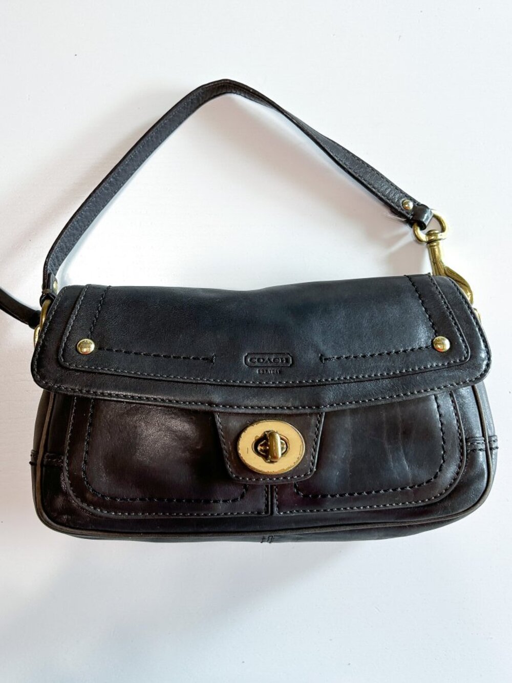 Vintage Y2K Coach Legacy Mini Charcoal Grey Leather Turnlock Wristlet Purse Bag